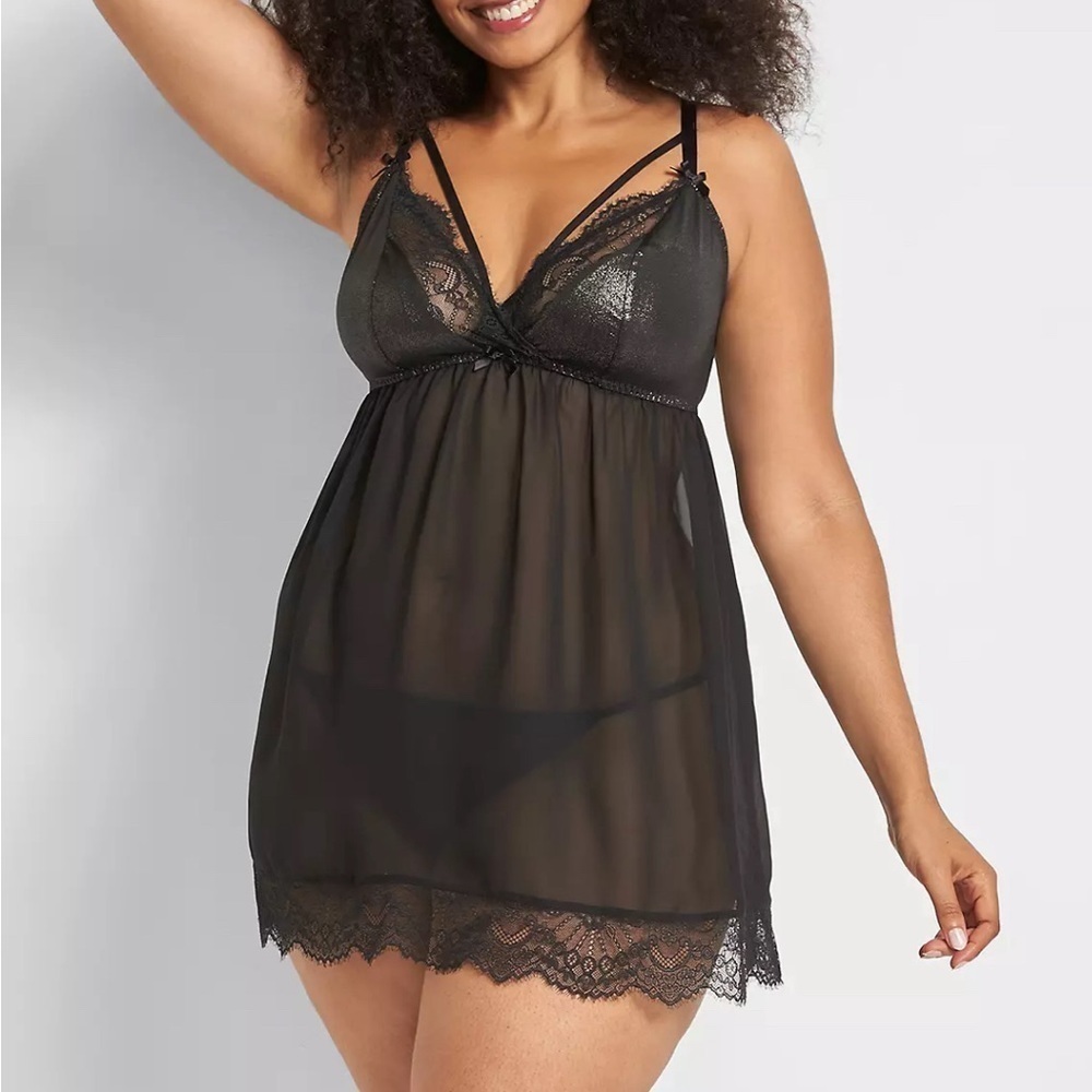 Cacique Foil Lace Strappy No-Wire‎ Babydoll NWT Size 18/20 2 Piece Set